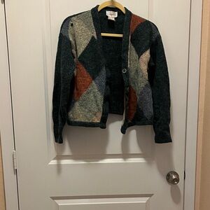 Caroll Paris Wool Blend Cardigan in Dark Gray and Yellow
